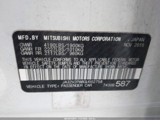 2016 MITSUBISHI LANCER JA32V2FW8GU002758 Photo 8