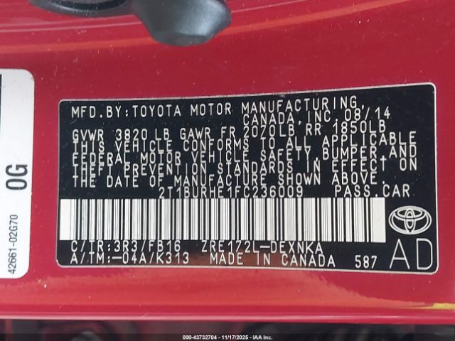 2015 TOYOTA COROLLA 2T1BURHE1FC236009 Photo 8