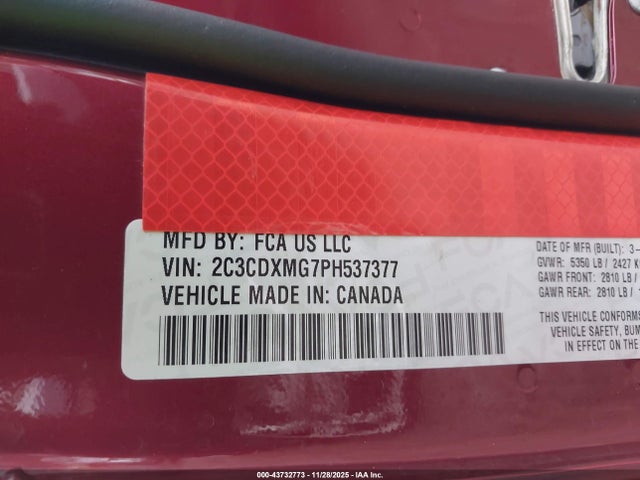 2C3CDXMG7PH537377 Dodge Charger Gt Awd