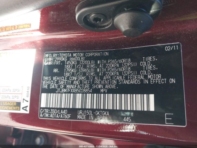 2011 LEXUS GX 460 JTJBM7FXXB5028854 Photo 8