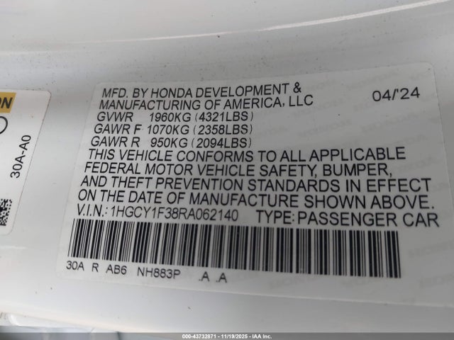 2024 HONDA ACCORD 1HGCY1F38RA062140 Photo 8
