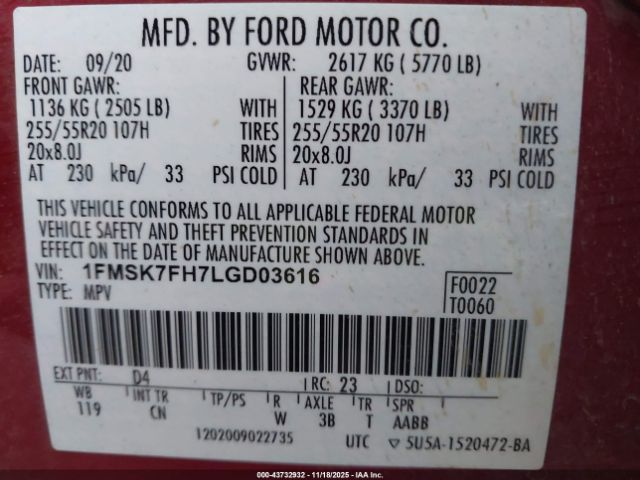2020 FORD EXPLORER 1FMSK7FH7LGD03616 Photo 8