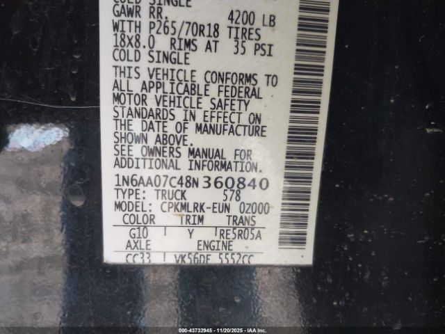2008 NISSAN TITAN 1N6AA07C48N360840 Photo 8