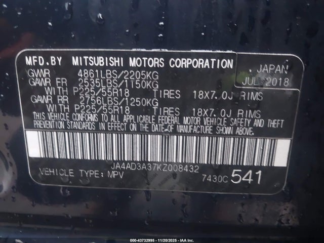 2019 MITSUBISHI OUTLANDER JA4AD3A37KZ008432 Photo 8