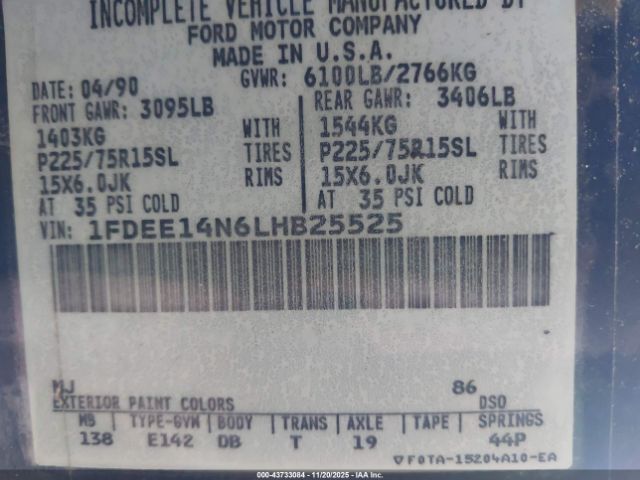 1990 FORD ECONOLINE 1FDEE14N6LHB25525 Photo 8