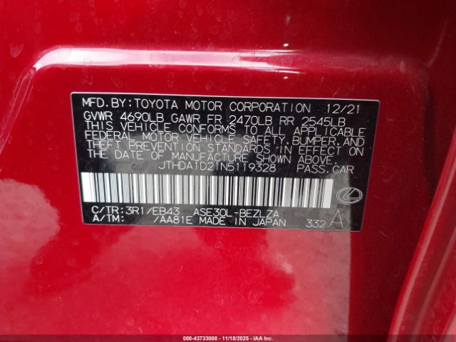 2022 LEXUS IS 300 JTHDA1D21N5119328 Photo 8