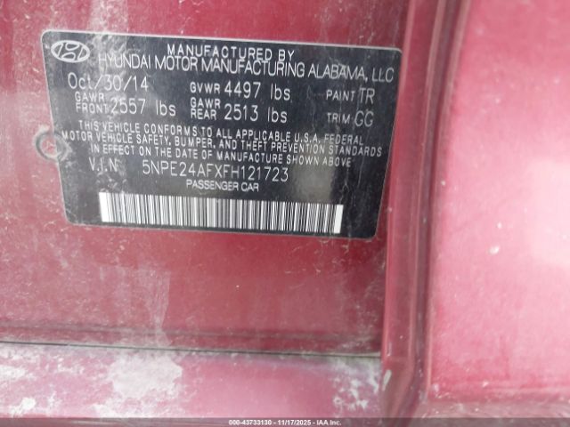 2015 HYUNDAI SONATA 5NPE24AFXFH121723 Photo 8