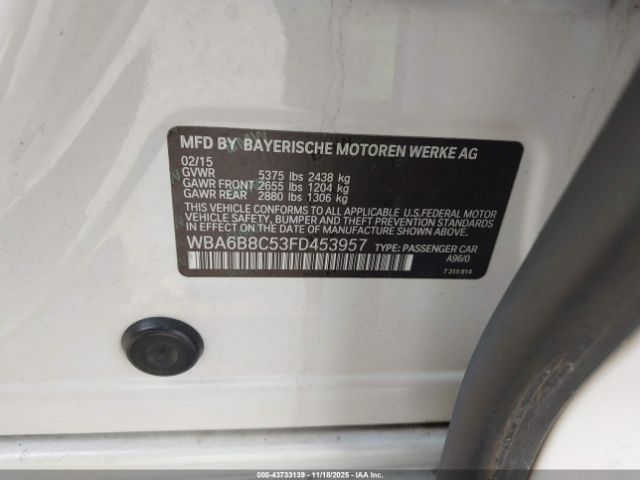 2015 BMW 640I GRAN COUPE WBA6B8C53FD453957 Photo 8