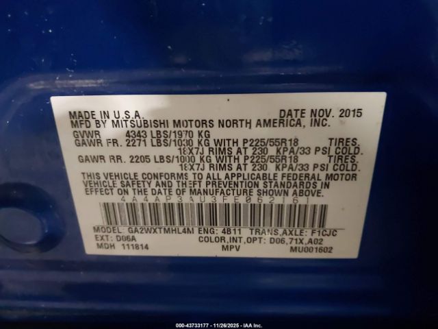 2015 MITSUBISHI OUTLANDER SPORT 4A4AP3AU3FE062161 Photo 8