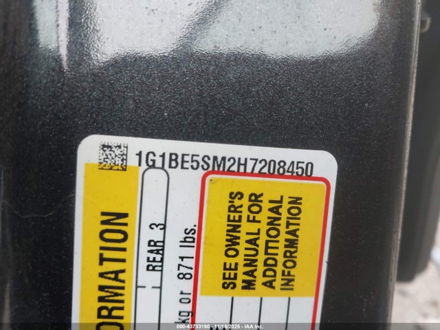 43733190 :رقم المزاد ، 1G1BE5SM2H7208450 vin ، 2017 Chevrolet Cruze Lt Auto مزاد بيع