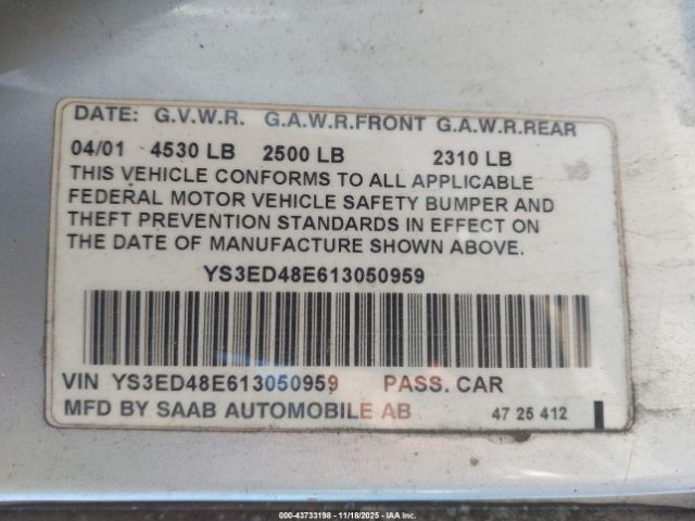 2001 SAAB 9-5 YS3ED48E613050959 Photo 8