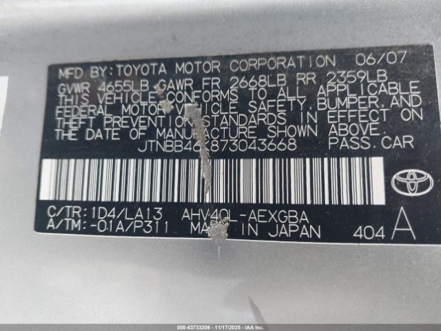 2007 TOYOTA CAMRY HYBRID JTNBB46K873043668 Photo 8