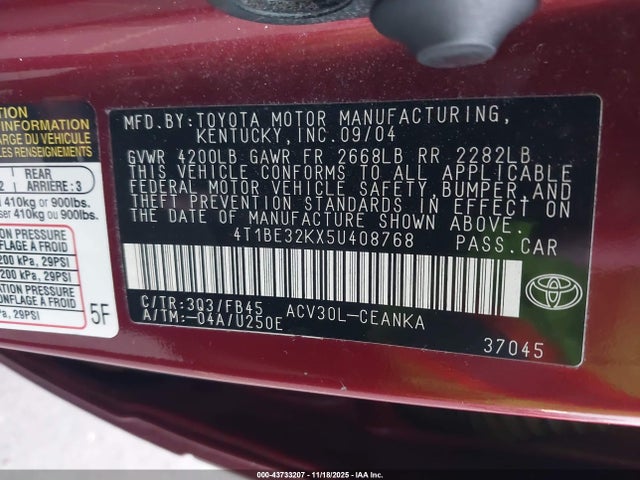 2005 TOYOTA CAMRY 4T1BE32KX5U408768 Photo 8