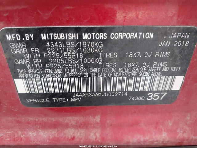 2018 MITSUBISHI OUTLANDER SPORT JA4AR3AWXJU002714 Photo 8