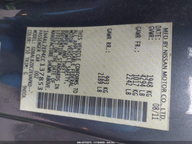 2012 NISSAN ALTIMA 1N4AL2EP4CC137853 Photo 8