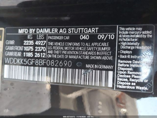 2011 MERCEDES-BENZ E 350 WDDKK5GF8BF082690 Photo 8