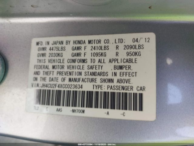 2012 ACURA TSX JH4CU2F4XCC023634 Photo 8