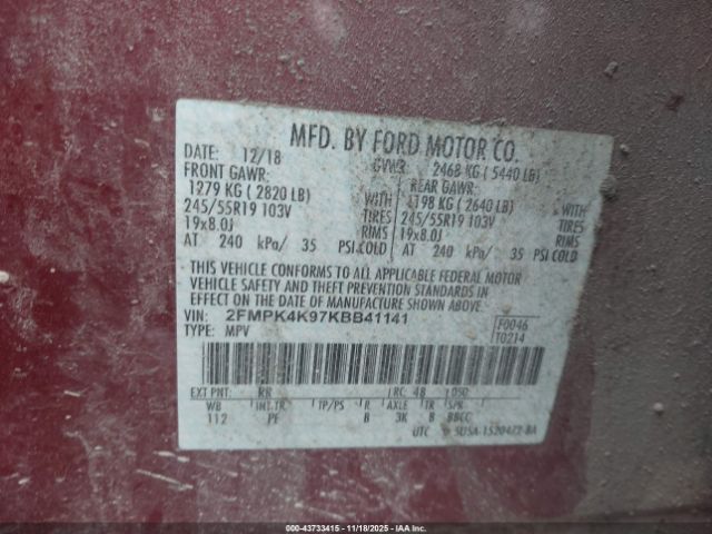 2019 FORD EDGE 2FMPK4K97KBB41141 Photo 8