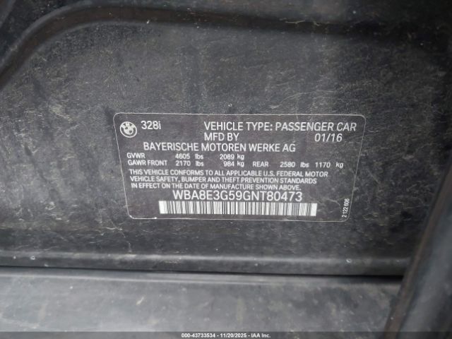 2016 BMW 328I WBA8E3G59GNT80473 Photo 8