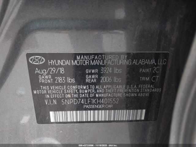 2019 HYUNDAI ELANTRA 5NPD74LF1KH401552 Photo 8