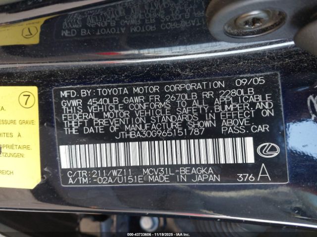 2006 LEXUS ES 330 JTHBA30G965151787 Photo 8