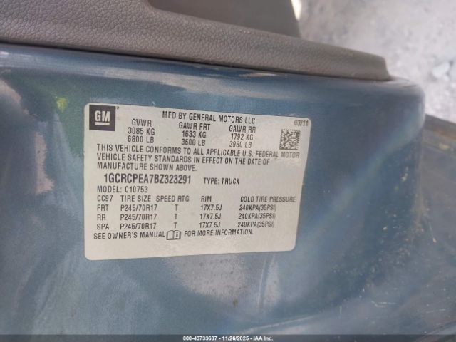 2011 CHEVROLET SILVERADO 1500 1GCRCPEA7BZ323291 Photo 8