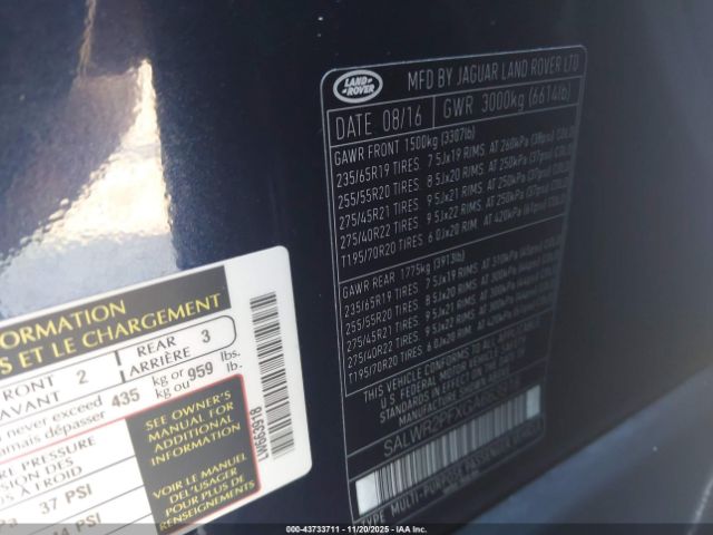 2016 LAND ROVER RANGE ROVER SPORT SALWR2PFXGA663918 Photo 8