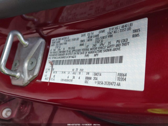 Ford ESCAPE SE 2014 1FMCU9G98EUC81423 Image 9