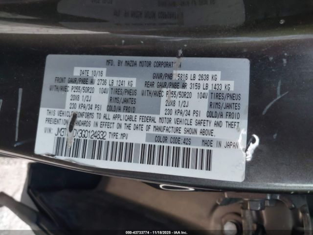 2016 MAZDA CX-9 JM3TCBDY3G0124832 Photo 8