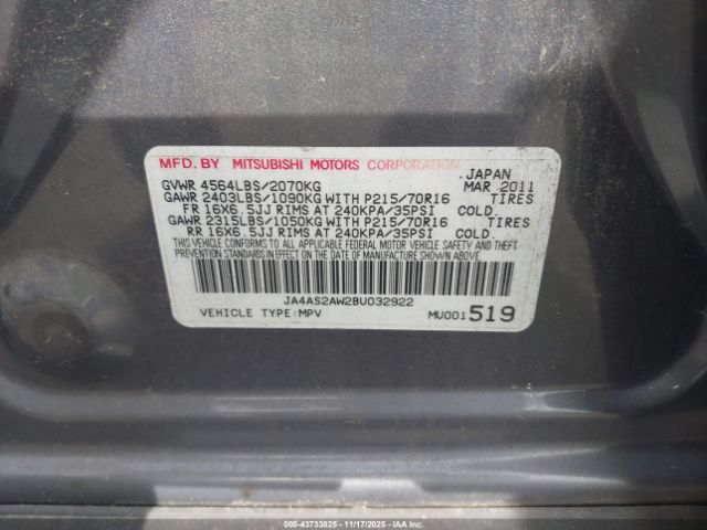 2011 MITSUBISHI OUTLANDER JA4AS2AW2BU032922 Photo 8