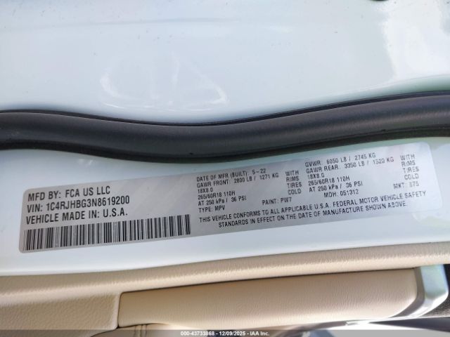 2022 JEEP GRAND CHEROKEE 1C4RJHBG3N8619200 Photo 8