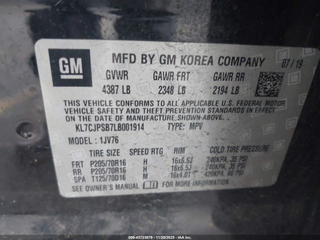 2020 CHEVROLET TRAX KL7CJPSB7LB001914 Photo 8