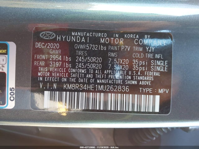 KM8R34HE1MU262836 Hyundai Palisade Sel