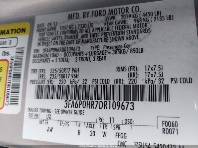 2013 FORD FUSION 3FA6P0HR7DR109673 Photo 8