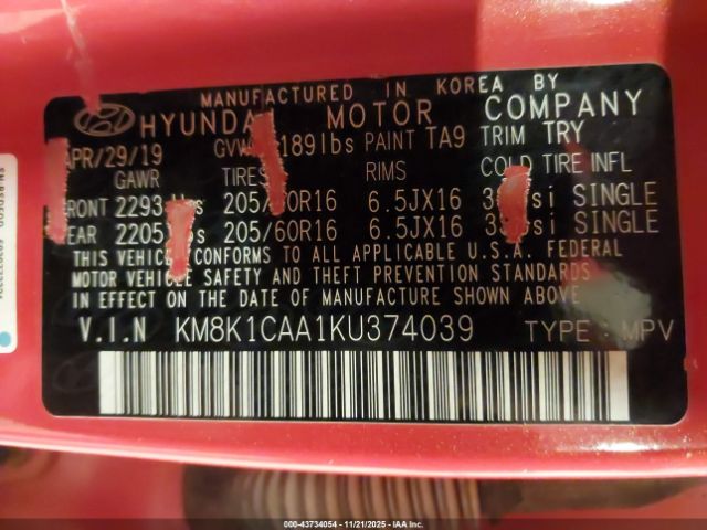 2019 HYUNDAI KONA KM8K1CAA1KU374039 Photo 8