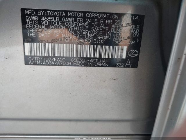 2014 LEXUS IS 250 JTHCF1D28E5013102 Photo 8