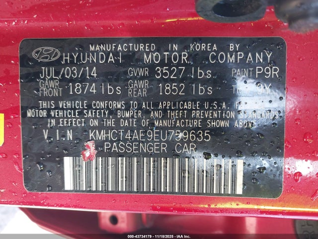 KMHCT4AE9EU759635 Hyundai ACCENT GLS