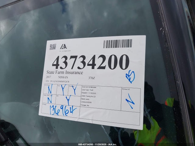 JN1AZ4EH9HM952678 Nissan 370z Nismo/nismo Tech/sport/sport Tech/touring