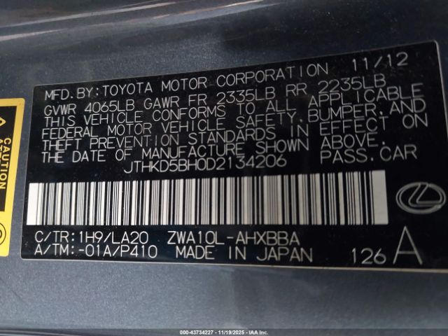 2013 LEXUS CT 200H JTHKD5BH0D2134206 Photo 8