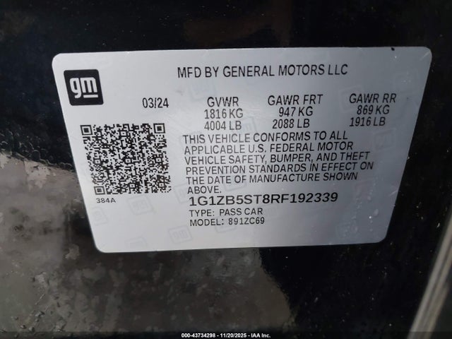1G1ZB5ST8RF192339 Chevrolet Malibu Fwd Ls