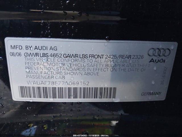 2007 AUDI A4 WAUAF78E77A069152 Photo 8