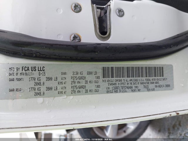 Продажа на аукционе авто 2015 Ram 1500 Big Horn, vin: 1C6RR7LT6FS746484, номер лота: 43734374
