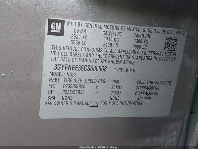 2012 CADILLAC SRX 3GYFNEE36CS600668 Photo 8