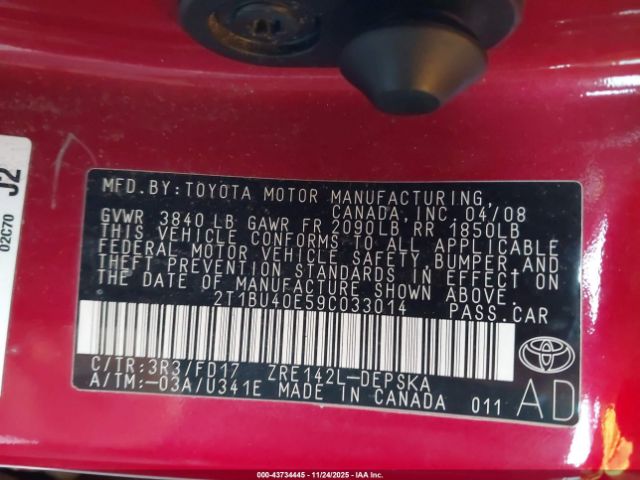 2009 TOYOTA COROLLA 2T1BU40E59C033014 Photo 8