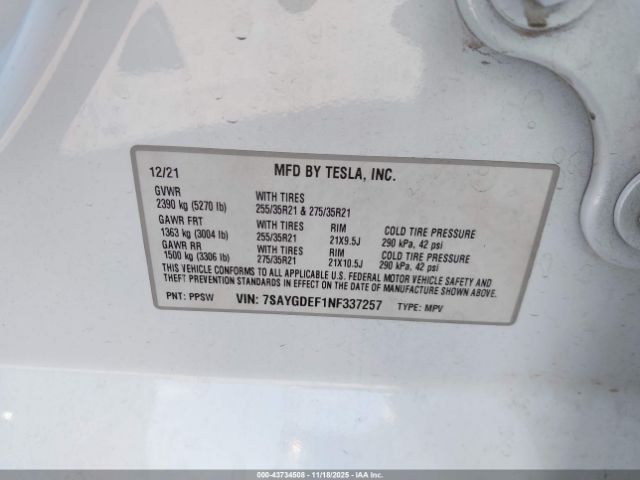 2022 TESLA MODEL Y 7SAYGDEF1NF337257 Photo 8