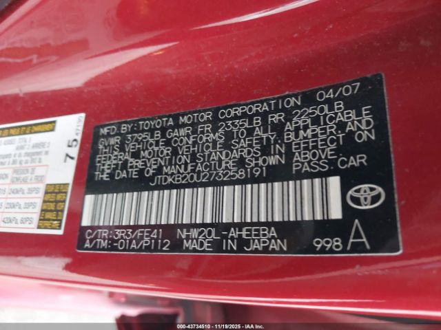 2007 TOYOTA PRIUS JTDKB20U273258191 Photo 8