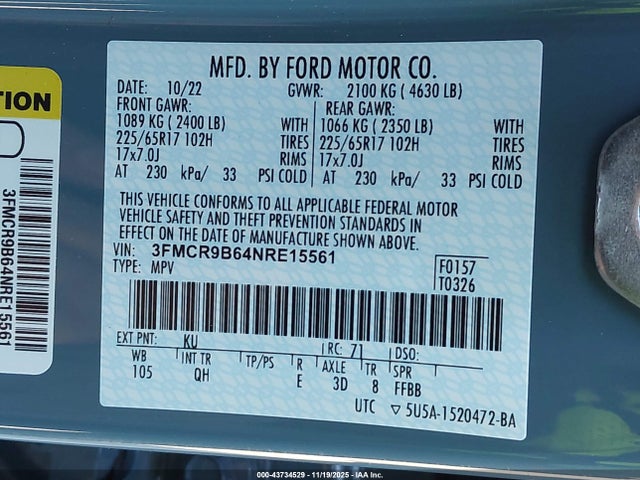 3FMCR9B64NRE15561 Ford Bronco Sport Big Bend