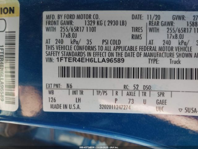 2020 FORD RANGER 1FTER4EH6LLA96589 Photo 8