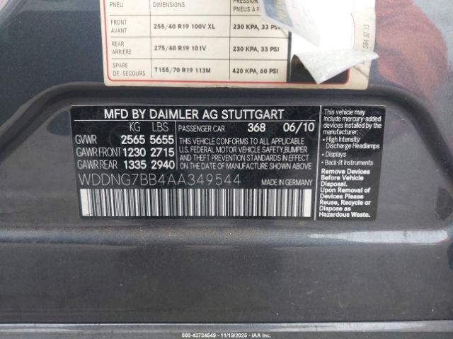 2010 MERCEDES-BENZ S 550 WDDNG7BB4AA349544 Photo 8