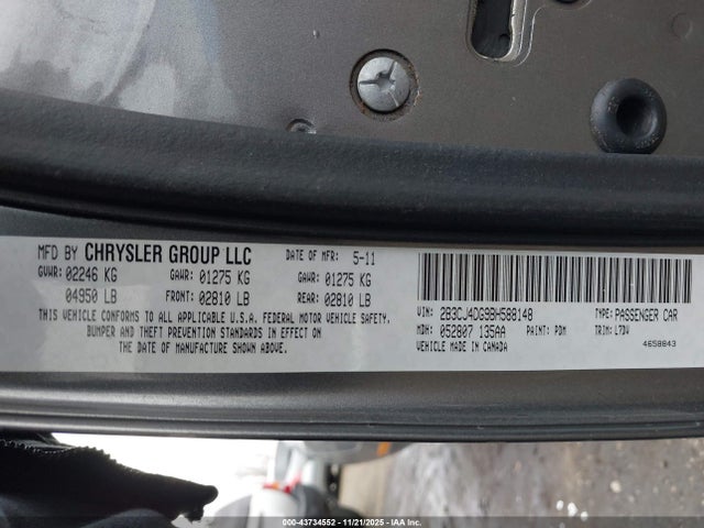 43734552 :رقم المزاد ، 2B3CJ4DG9BH588148 vin ، 2011 Dodge Challenger مزاد بيع